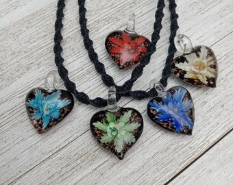 Heart Hemp Necklace, Heart Flower Necklace, Macrame Jewelry, Pendant Necklace