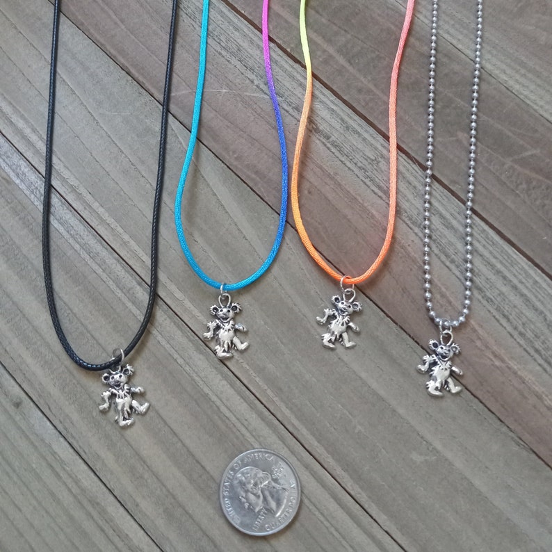 Dancing Bear Necklace, Grateful Jewelry, Bear Necklace, Rainbow Cord Necklace, Black Cord Necklace image 3