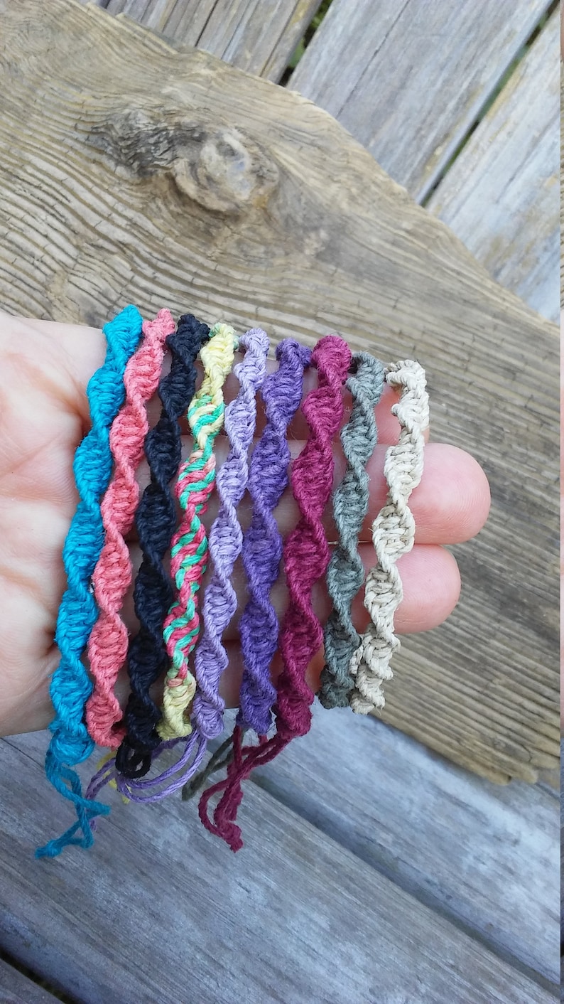 Spiral Hemp Bracelets, Adjustable Helix Bracelet, Twist Bracelets, Hemp Jewelry, Surfer Girl, Macrame String, Fiber Beach Summer Throwback image 5