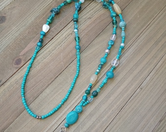 Beaded Lanyard, Teal Blue Neck Lanyard, Lanyard for ID Badge, Badge Holder