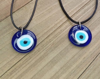 Evil Eye Necklace, Protection Jewelry, Blue Eye Necklace, Rainbow Cord Necklace, Black Cord Necklace