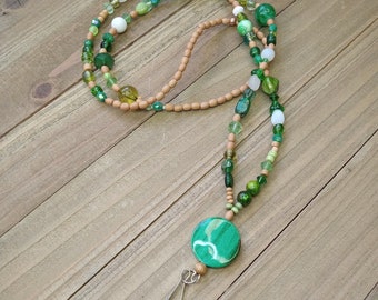 Beaded Lanyard, Green Neck Lanyard, Lanyard for ID Badge, Badge Holder