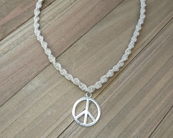 Peace Hemp Necklace, Peace Sign Necklace, Custom Macrame Jewelry