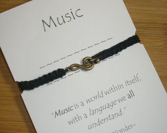 Hemp Music Bracelet, Treble Clef Charm Bracelet, Music Lover,  Hemp Jewelry, Music Jewelry, Music Note, Clef Jewelry, Piano Guitar Gifts