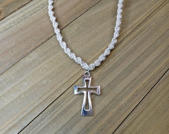 Cross Hemp Necklace, Cross Necklace, Cross Charm Hemp Jewelry, Religious Necklace, Custom Macrame Jewelry