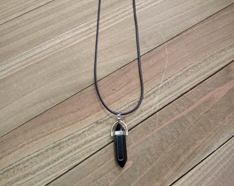 Obsidian Necklace, Obsidian Crystal Point, Gemstone Jewelry, Black Cord Necklace