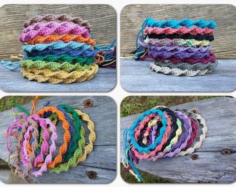 Spiral Hemp Bracelets, Adjustable Helix Bracelet, Twist Bracelets, Hemp Jewelry, Surfer Girl, Macrame String, Fiber Beach Summer Throwback