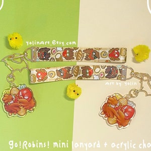 Los Rotkehlchen! Brot Kampf Mini Lanyard Schlüsselanhänger | Netter Schlüsselanhänger Armband Lanyards Acryl Charm Superhelden Robin Red Hood Bakery Netter Vogel Kunst