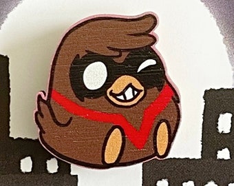 Go!Robins! Batfamily: Nightwing - Small Wooden Pin (red version, cute bag accessories, superhero, robin bird pin, original gift)