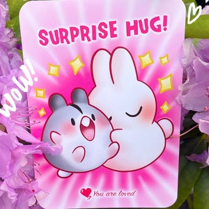 Cartolina HAM HAM Sorpresa Abbraccio! / Ti penso Amicizia Famiglia Ti amo! Incoraggiamento Guarisci presto Criceto e Sunny il coniglietto card