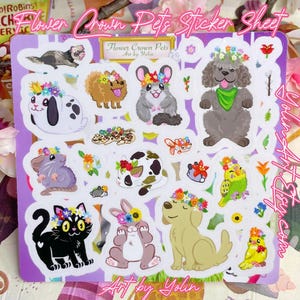 Doorzichtige stickers stickervel bloemenkroon | Kawaii dier briefpapier voor het noteren van geschenken planner of decoratie schattige honden katten rat vogel