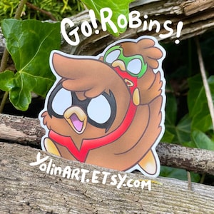 Große matte Vinyl Aufkleber Go!Robins! Nightwing und Rotkehlchen | Superheld Fledermausbruder Damian Art Journaling Planer Laptop Deco Nettes Geschenk Happy mail