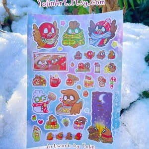Folha de adesivos Go!Robins! Diversão de inverno | pássaros fofos de super-heróis - Papelaria de Natal para feriados aconchegantes de neve - decoração de planejador de scrapbook de diário