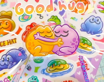 Rainbow Frogs Clear Sticker Sheet: colorful 33 Kawaii art Planner & journaling Stickers