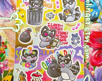 Trash Boy Raccoon Sticker Sheet | Valentine's Day Fun Animal Stickers for Planners and jorunals