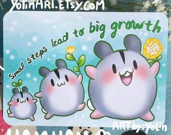 HAM HAM the Hamster Postcard: Small Steps lead to Big Growth! Encouragement, Friendship, Love, Graduation