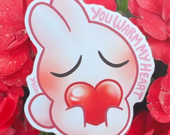 You Warm my Heart: HAM HAM small Vinyl Sticker | cute marshmallow SUNNY the Bunny illustration, big heart, love, planner, ipad, kawaii gift