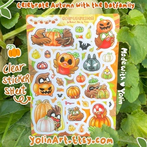 Folhas de adesivos transparentes Go!Robins! Abóboras | Pássaros fofos de super-heróis, abóboras, clima de outono - temporada assustadora de Halloween - decoração de diário e planejador