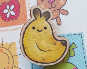 Happy Banana Bunny Pin - Small Wooden Pin (cute happy fruit, chubby banana, kawaii accessory, chubby, cute original gift, pin collection)