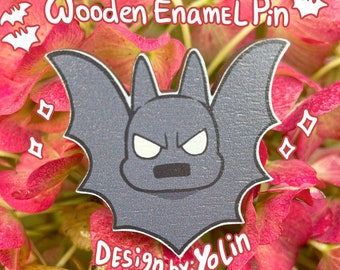 Go!Robins! Batfamily The Big Bat Cute Wooden Pin | itabag accessories Grey cartoon bat superhero art Big Pin Badge collection Cute fun gift