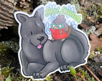 Go!Robins! Robin and Ace Bat-Dog Sticker | Glossy Vinyl Superhero Pet friendship