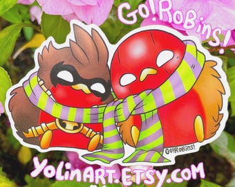 Go!Robins! Cozy Robin Brothers Big Matte Vinyl Sticker: Batfamily Fluffy Bird Art