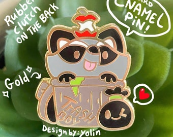 Trash Boy: Happy Round Raccoon - Hard Enamel Pin (cute, original art of a chubby trash panda who is ready for garbage day!)