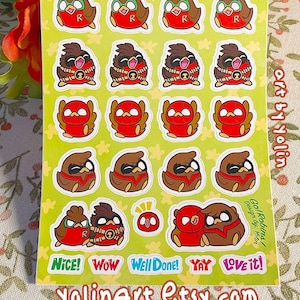 ステッカーシート Go!Robins! ご褒美ステッカー | かわいいスーパーヒーロー バットブラザーズ 鳥アート プランナー 日記 励まし 装飾 ギフト