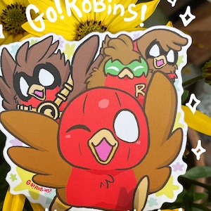 Adesivo de vinil fosco grande Go!Robins! Happy Bird Bros | Batbrothers super-herói robin arte para planejadores de diário decoração de laptop ipad presente fofo