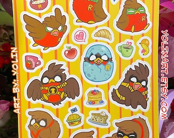 Sticker Sheets: Go!Robins! Breakfast Bros (Yellow Design; cute breakfast, food stickers, superhero bird art, for journaling, gifts & more!)