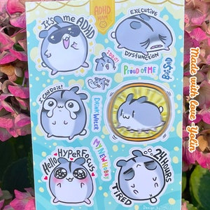 Foglio di adesivi - Sono io ADHD! HAM HAM il criceto / adesivi decorativi kawaii Journaling Planner Vita quotidiana Salute mentale neurodiversa regali carini