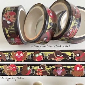 Cinta washi ¡Vamos, Robins! Superhéroes Robins Luchando contra el crimen CIUDAD / Arte de cómic, familia de murciélagos, arte de pájaro Robin, papelería linda para diario, planificador, regalos