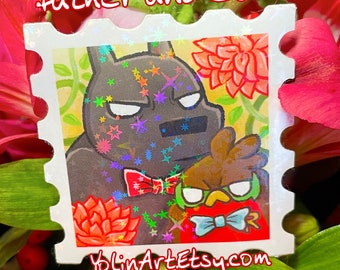 Glitter Stamp Vinyl Sticker Batfamily, Teacup tiger: Father and Son Holographic Decal, Weatherproof deco