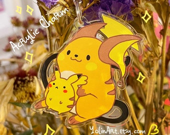 Pika & Raichu Acrylic Charm | Kawaii Video Game Keychain Itabag accessory