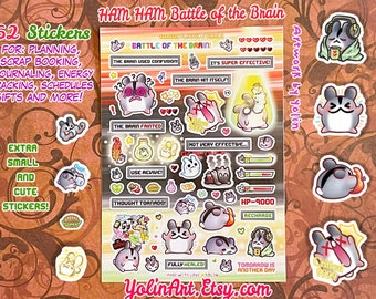 Battle of the Brain HAM HAM Sticker Sheet (cute hamster: journaling, RPG, game, low energy, adhd, neurodiversity, self care, mental health)