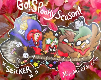 Vinyl Sticker Go!Robins! Halloween Spooky Robin Brothers: Superhero decor Witch Broomstick Art