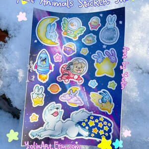 Fogli adesivi Animali spaziali / Coniglietto Astronauti Anatre Luna bianca Lupo Carino arte unica Bullet journal bujo cancelleria Stelle Pianeti divertimento Regali