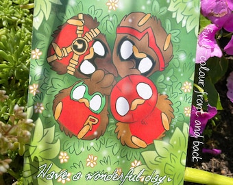 Postcard Go!Robins! Have a Wonderful Day | cute batbrothers art Blanco card Thinking of you Birthday card Wishing you well Fluffy happy mail