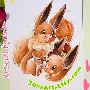 Jolies illustrations d'Eeveelution à l'aquarelle - Impressions d'art A5 Décoration murale Choisissez parmi 6 types : Jolteon, Vaporeon, Flareon, Espeon, Umbreon