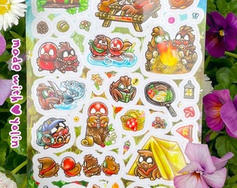 Clear Sticker Sheet Go!Robins! Camping Trip | cute superhero Robin birds nature outdoor vacation campfire Art Deco stickers journaling gifts