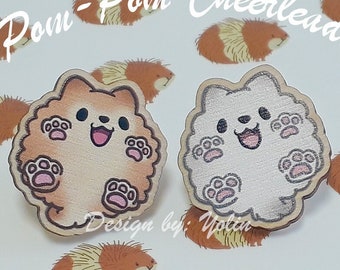 2 Pomeranian Wooden Pin Set: Pompom Cheerleader White and Cream Dogs Puppy Itabag Accessory