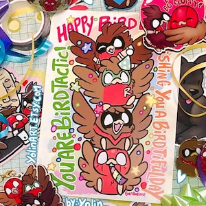 Verjaardagskaart Go! Robins! Geniet van een Birdtastic Birdday! | Leuke pastelkleurige regenboog superheld Robin Birdpun ansichtkaart voor feest, blije cadeaus