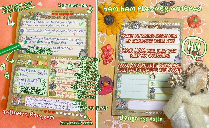 HAM HAM Fantasy Quest Daily Planner A6 Notepad | Cute Adventure Hamster ...