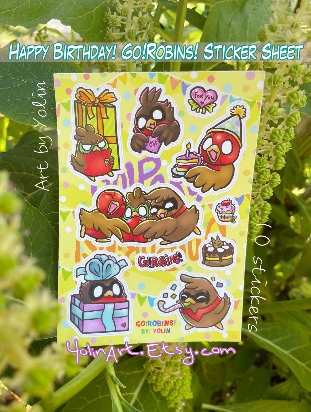 Sticker Sheet Go!robins! Happy Party Birds | Cute Birthday Stickers of ...