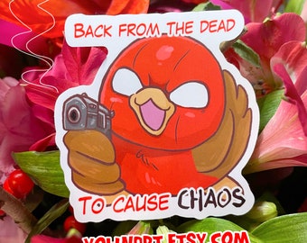 Go!Robins! : Back from the dead to cause chaos (Jaybird) - Medium Glossy Vinyl Sticker (superhero red hood, drama, meme, journaling, gift)