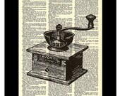Vintage Coffee Grinder Etching - Dictionary Page Art