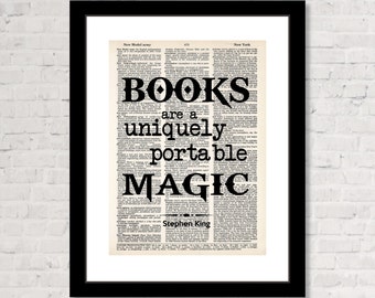 Books Are A Uniquely Portable Magic - Stephen King Quote - Gift for Book Lover -  Dictionary Art Print