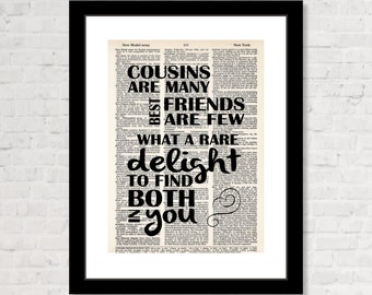 Gift For Cousins - Cousins are Many Best Friends Are Few - Cousin Best Friend Gift  - Dictionary Page Art - Affordable Cousin Gift