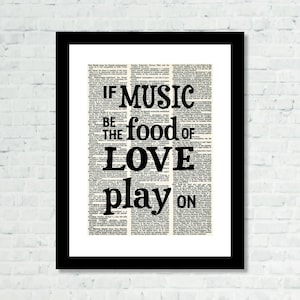 If Music Is The Food Of Love Play On Shakespeare Quote Dictionary Art Print image 1