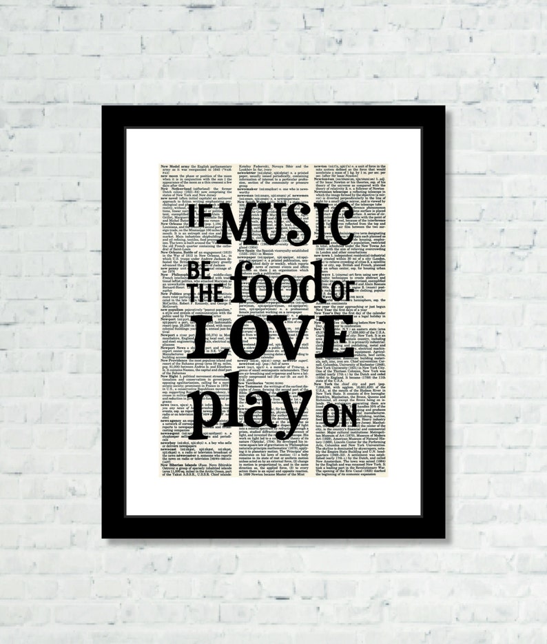 If Music Is The Food Of Love Play On Shakespeare Quote Dictionary Art Print image 1